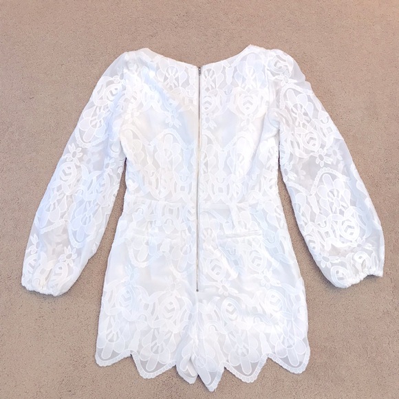 Line Dot White Floral Lace Up Romper NEW Womens Large Long Sleeve Wedding Summer - Picture 3 of 16